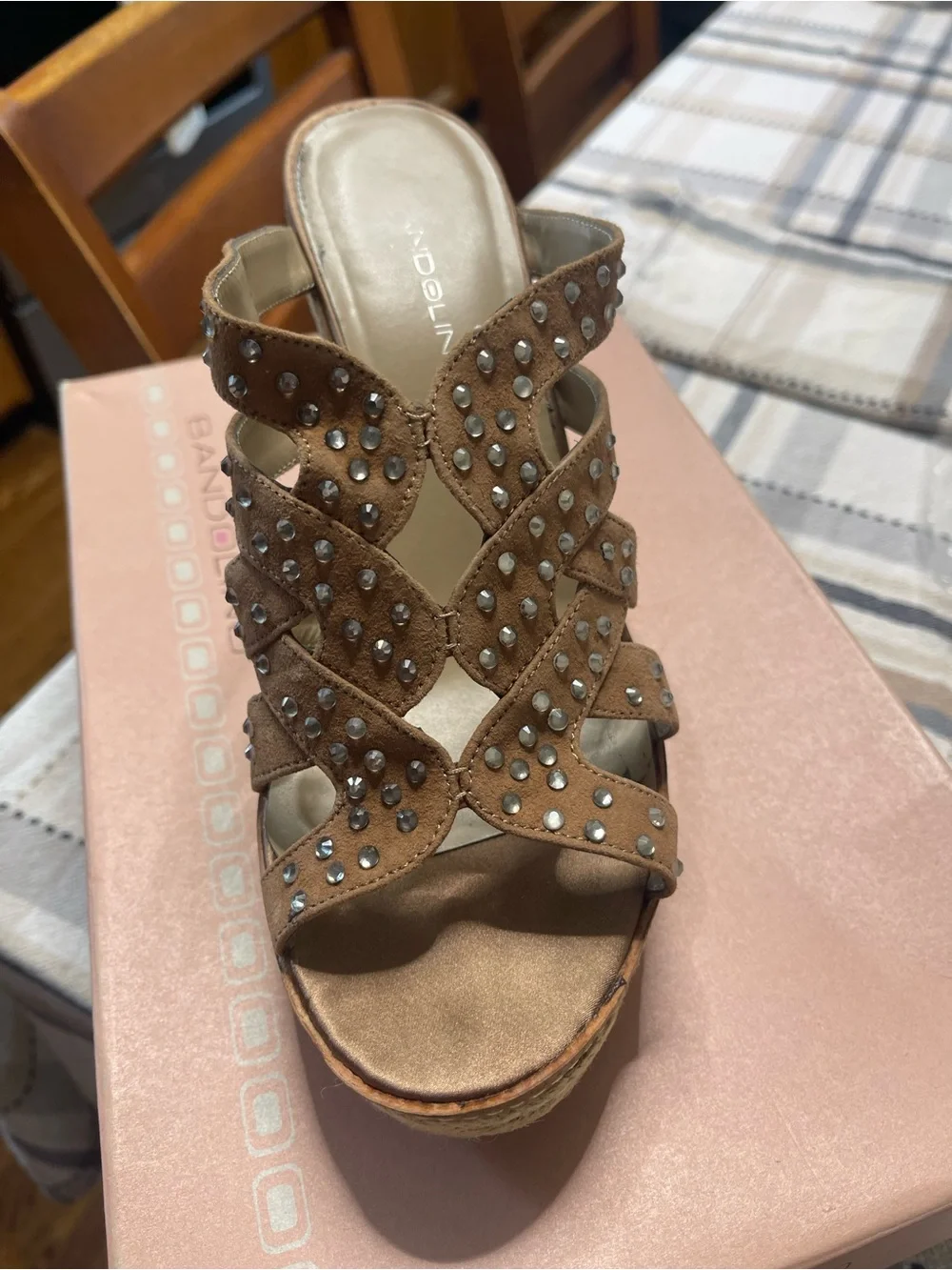 Bandolino Studded Brown Suede Wedge Sandals